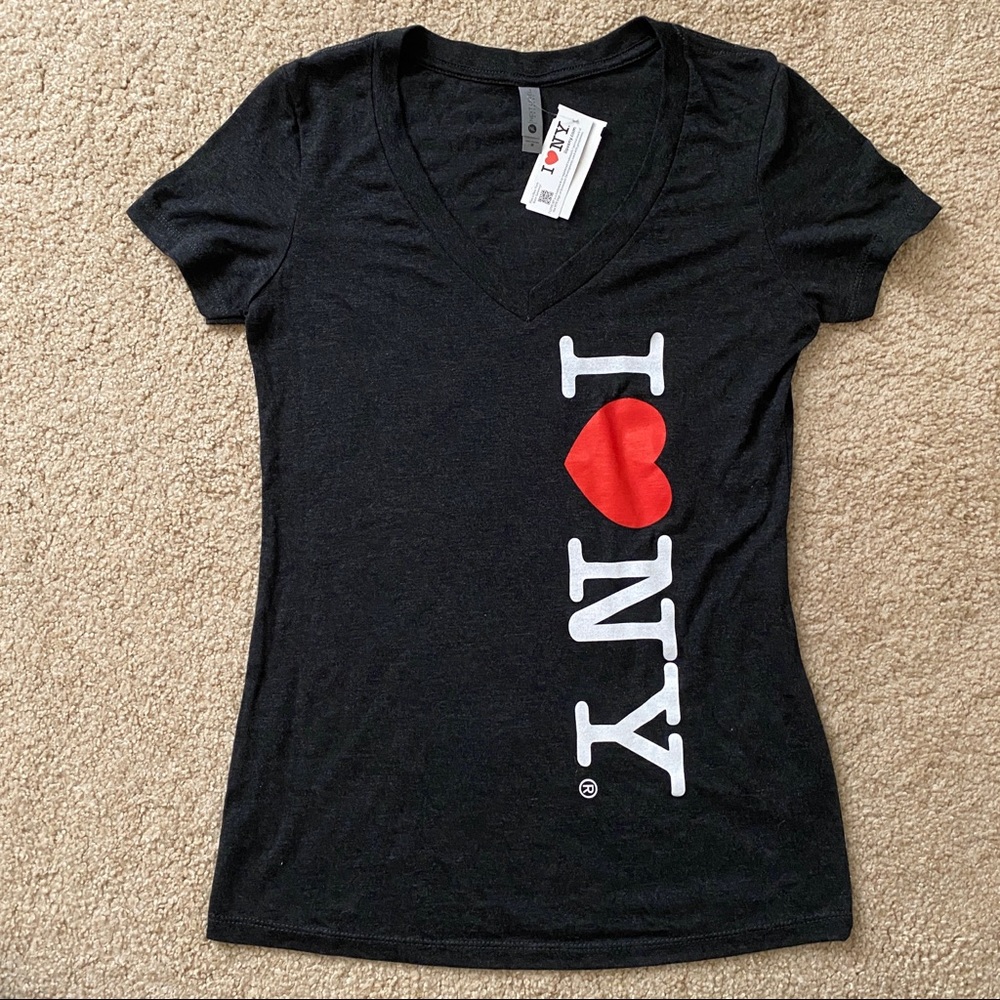 I Love Heart NY Authentic V-neck Shirt, Black, M